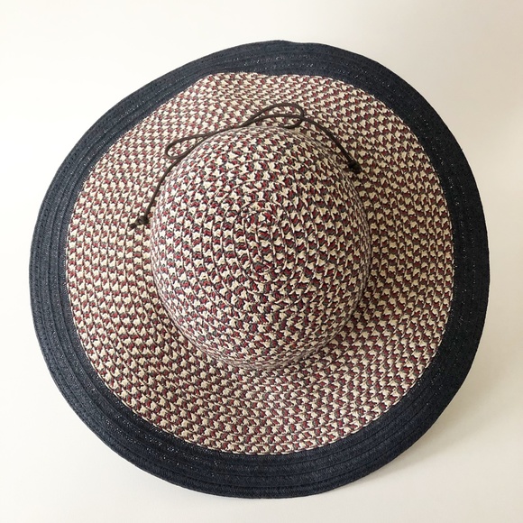 Betmar Wide Brim Floppy Beach Sun Hat Red Green White Cross Hatch Black Border - Picture 3 of 11